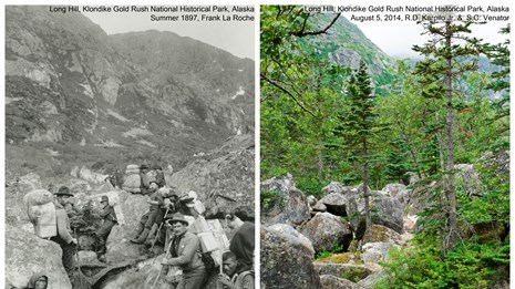 composite image of black and white historical and modern views of the same area