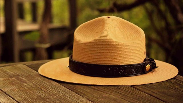 A ranger flat hat on a table