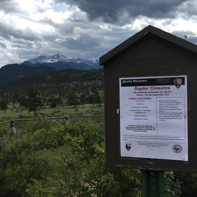 Raptor Closure Notificaiton at the start of a climbing access trail