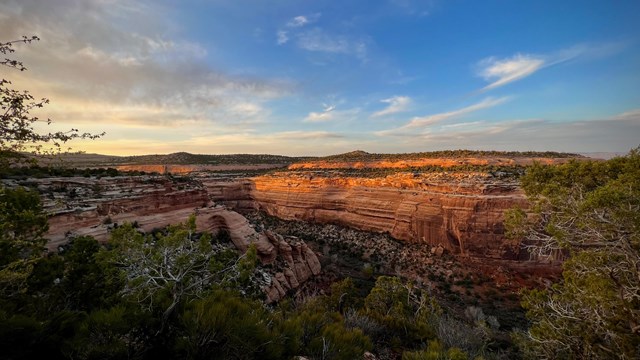 warm sunset light makes canyon walls glow