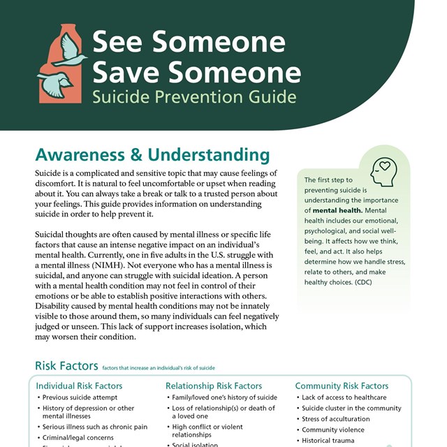 A document with a dark teal header that says See Someone Save Someone with the COLM Wellness icon