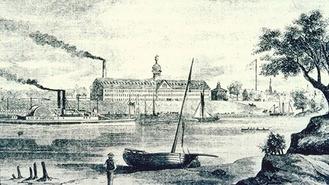 Historic engraving of the armory in 1857.