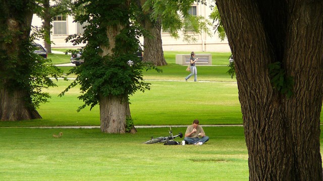 Students on the oval outside at CSU.