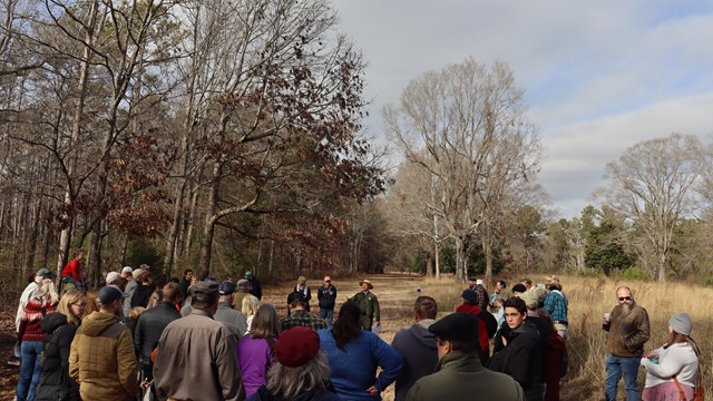 Ranger leads a battlefield tour
