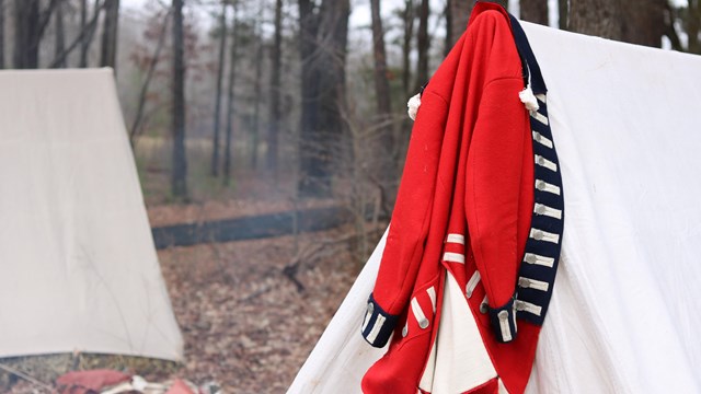 British jacket on tent. 