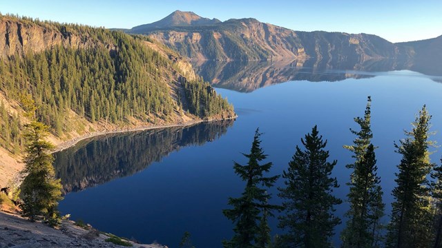 Partial view of Crater Lake from the north looking towards Mount Scott. 
