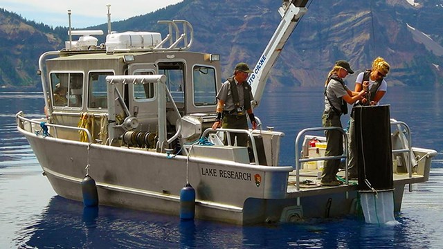 Lake research boat on Crater Lake