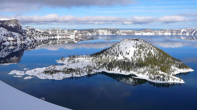 Wizard Island with snow