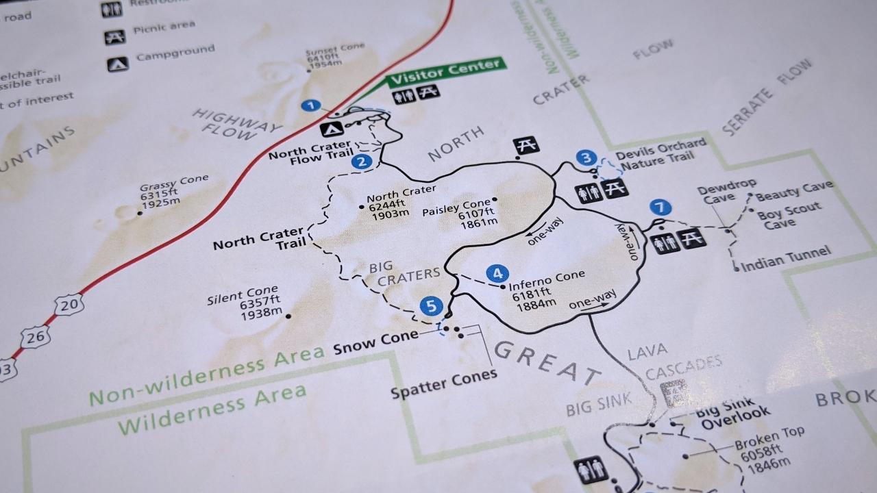 A close-up photo of the Craters brochure map.