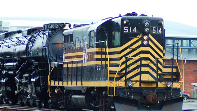 Large black train steam engine