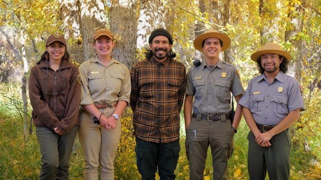 A line of different National Park Service staff 