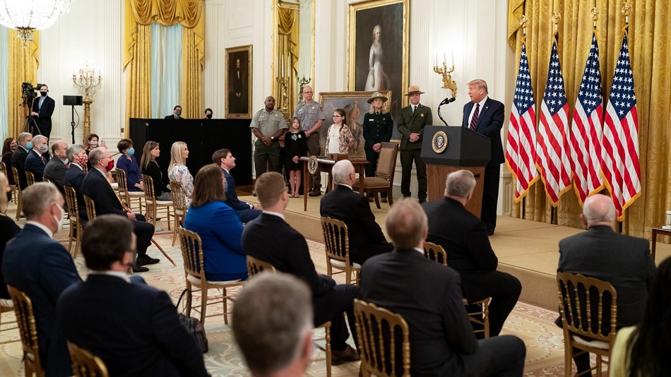 President Trump delivering remarks in White House during signing ceremony