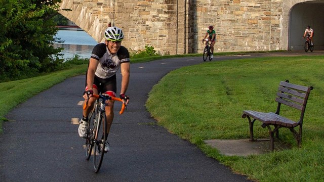 Bicyclists on a paved trail