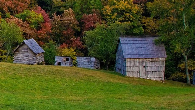 Historic buildings in a large green field. 