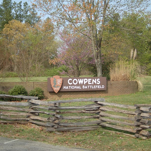 Park entrance and sign at Cowpens National Battlefield.