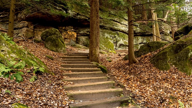 A photo showing the stone stairs at the Ledges.