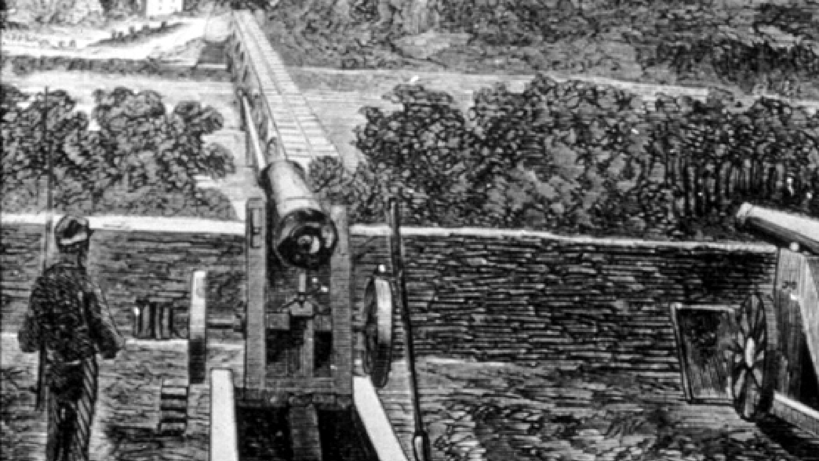 A view of the Chain Bridge from Battery Martin Scott, from Harper's Weekly, August 24, 1861.