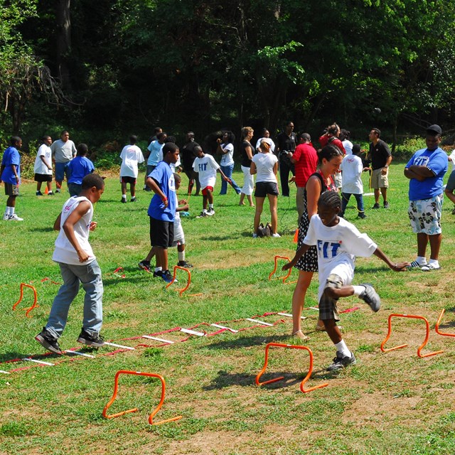 Children visitors participating in an event at Fort Dupont