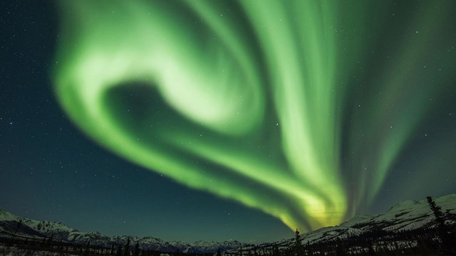 the northern lights swirl through a night sky