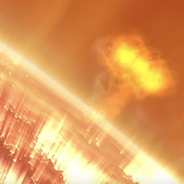 Orange rays coming off a circular horizon in space. NASA Image