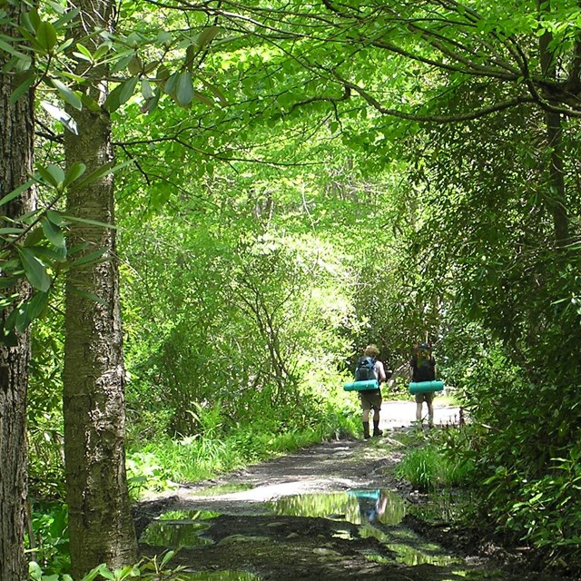 Two thru hikers on the Appalachian Trail.