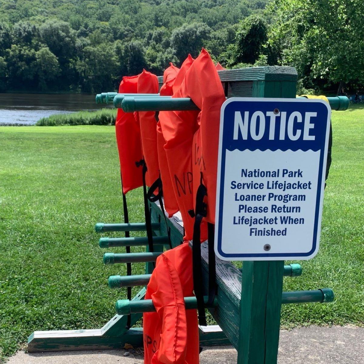 Lifejackets near the swim beach.