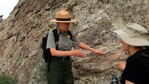 A ranger talking to a visitor