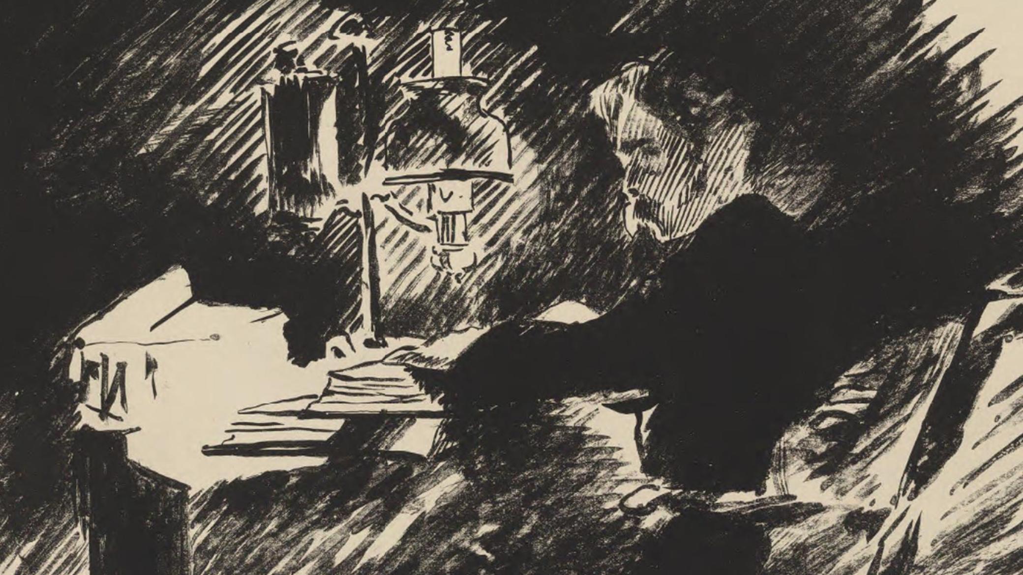 Sketch of Poe at writing desk