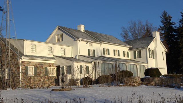 The Eisenhower home with a coating of snow