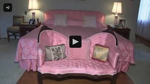 A picture of Ike and Mamie's master bedroom. It's decorated in Mamie's favorite color - pink/