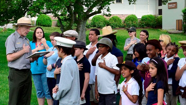 Ranger giving a talk to students
