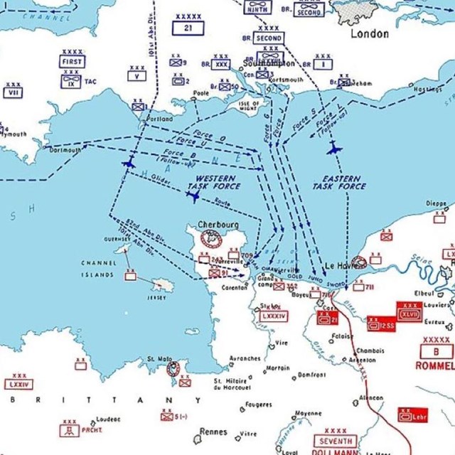 A color map showing invasion forces in June 1944