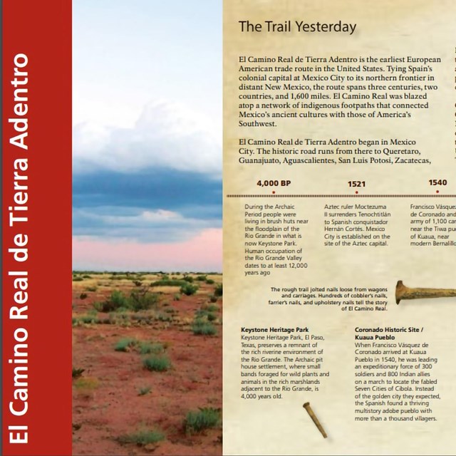 A picture of a trail brochure, showing a picture of the desert and the title, El Camino Real.