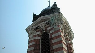A close-up view of a Ellis Island cupola.