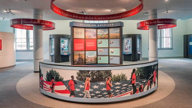 A photo of the New Eras of Immiration on the ground floor of Ellis Island