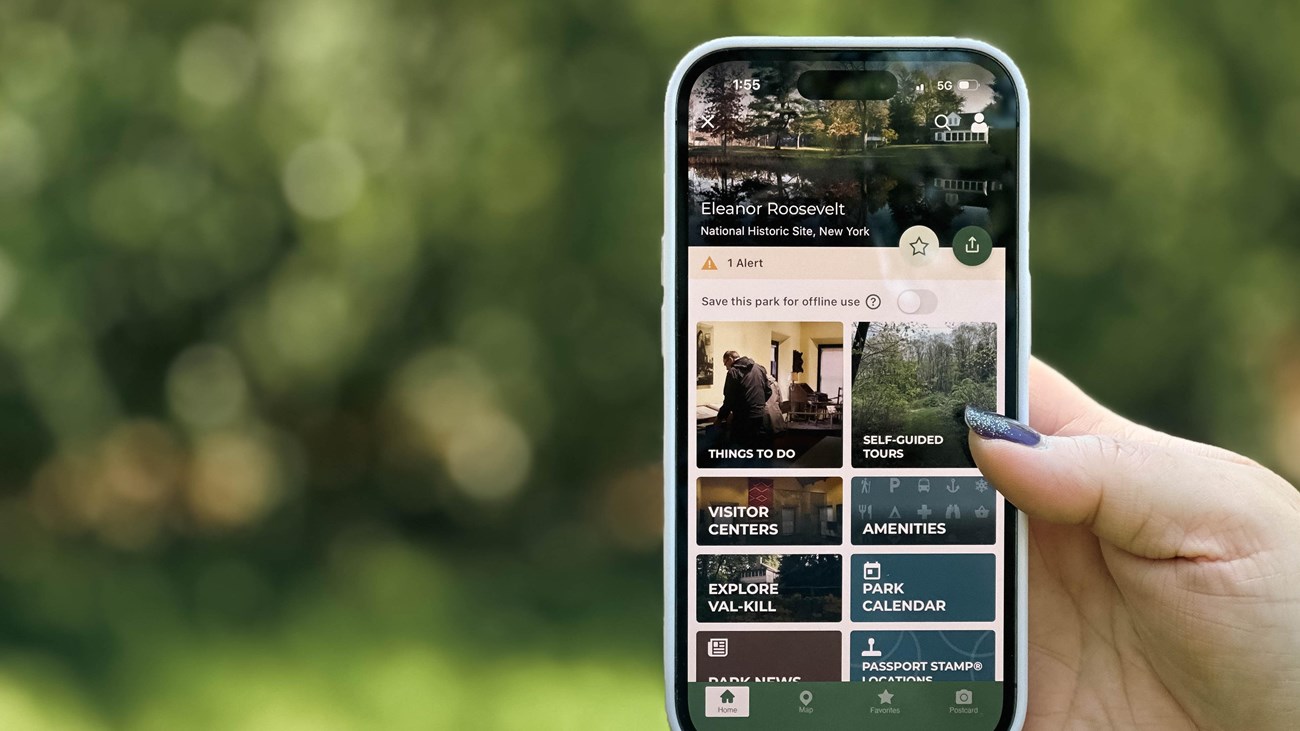 A smart phone screen showing the NPS app for the park.
