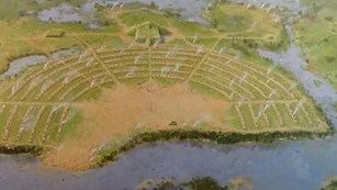 Aerial view of ancient grass mounds