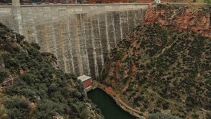 Massive dam on a river canyon