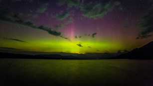 Aurora borealis over Lake MacDonald