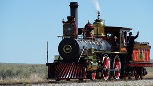 19th-century steam engine on a track