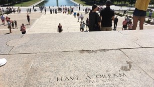 Marker of where Dr. Martin Luther King, Jr. stood on the Lincoln Memorial steps