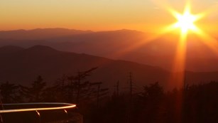 Sunset over the mountains. Viewed from the Observation Tower on Clingmans Dome