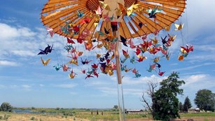 Paper umbrella and cranes