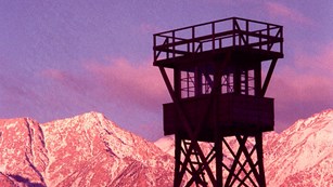 Guard tower at sunset