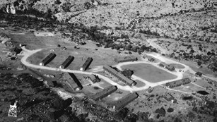Black and white historic photo of a Civilian Conservation Corps Camp