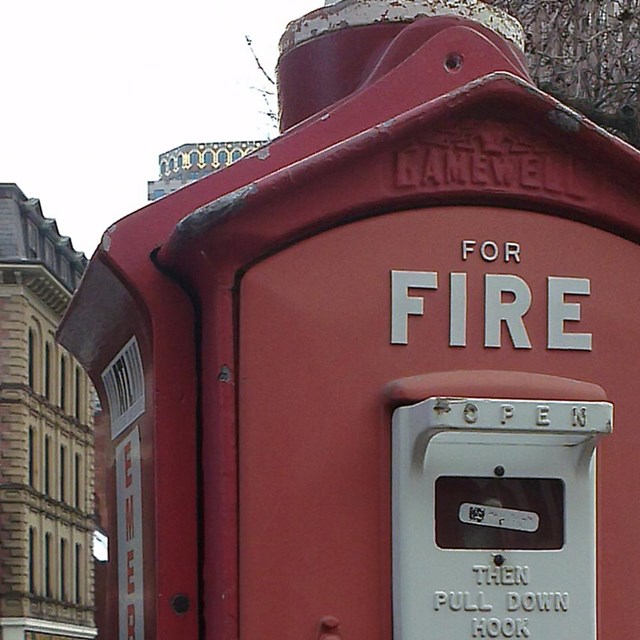 historic fire alarm on the street