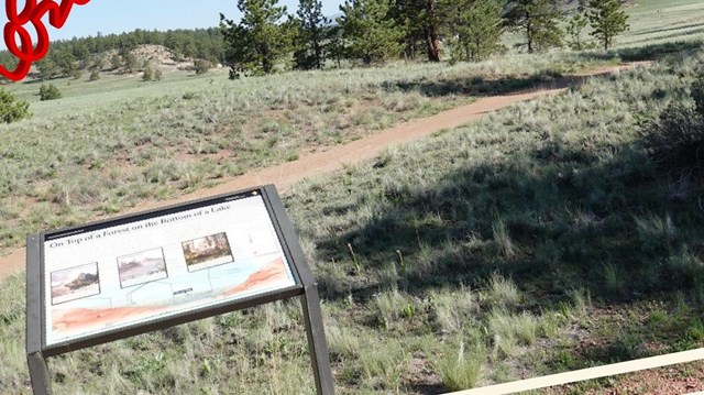 Photo of grassy valley with wayside panel in front.