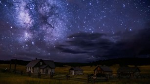 View of starry sky over Hornbek Homestead.