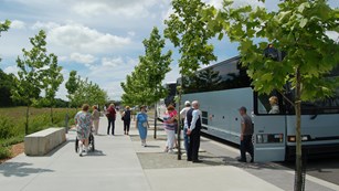 Bus unloading people