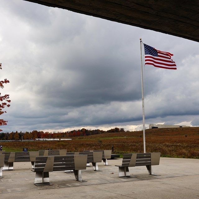 The flagpole at the Memorial Plaza.